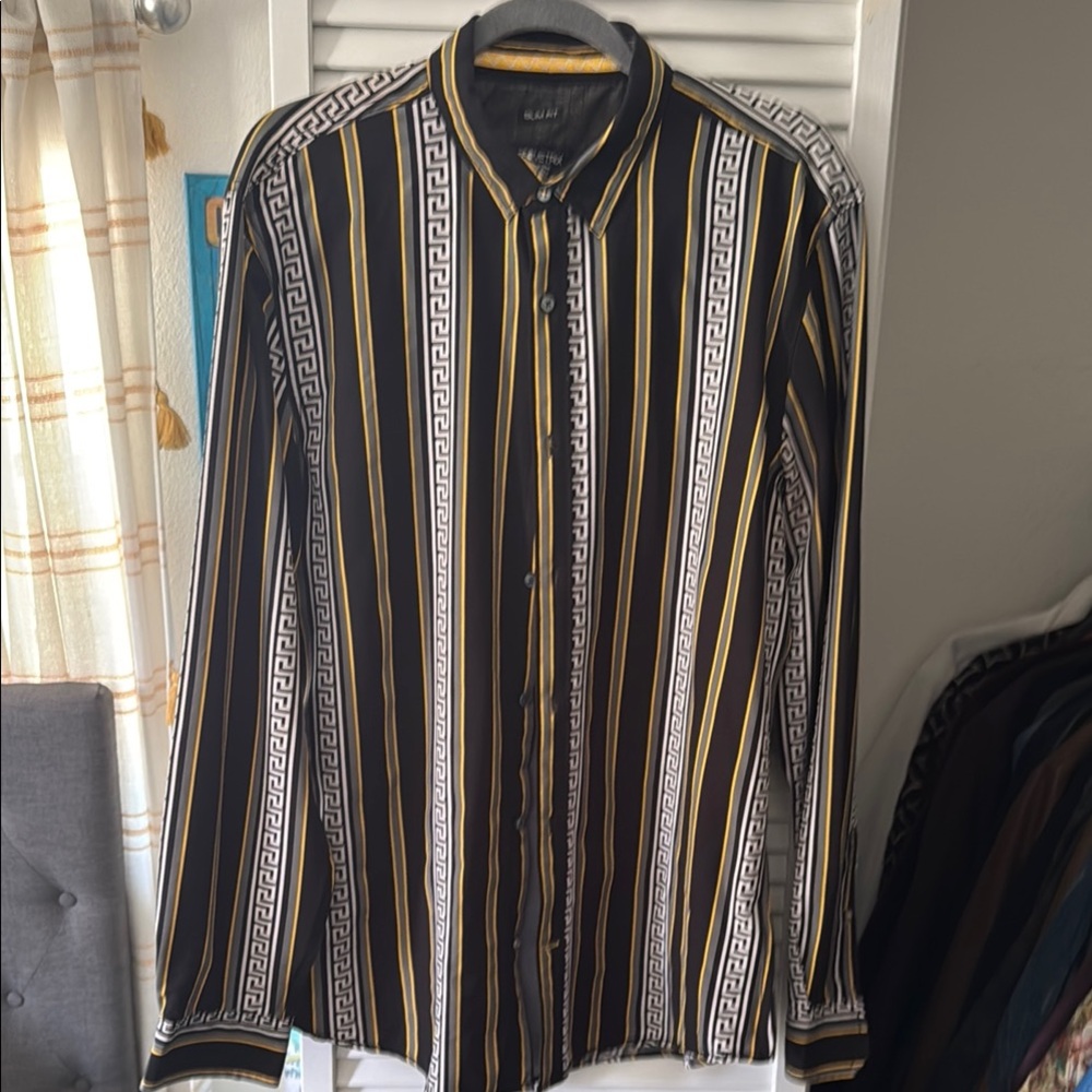 Men's Black and Gold Striped Shirt